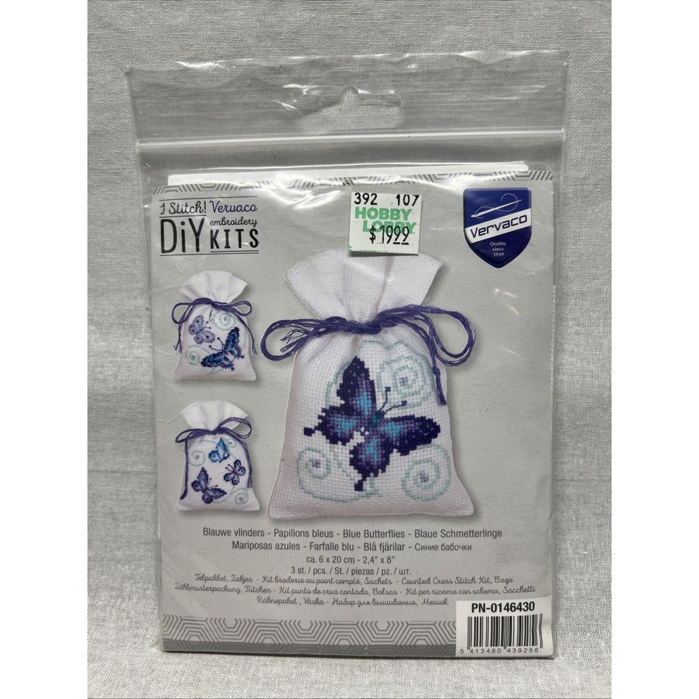 Vervaco DIY Kits Butterflies Sachet Gift Bag Cross Stitch Kit New PN-0146430
